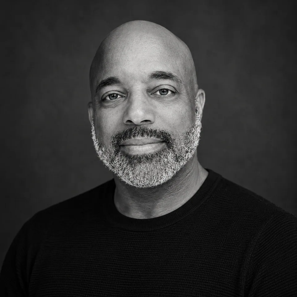 Black and white portrait of Brett Penager