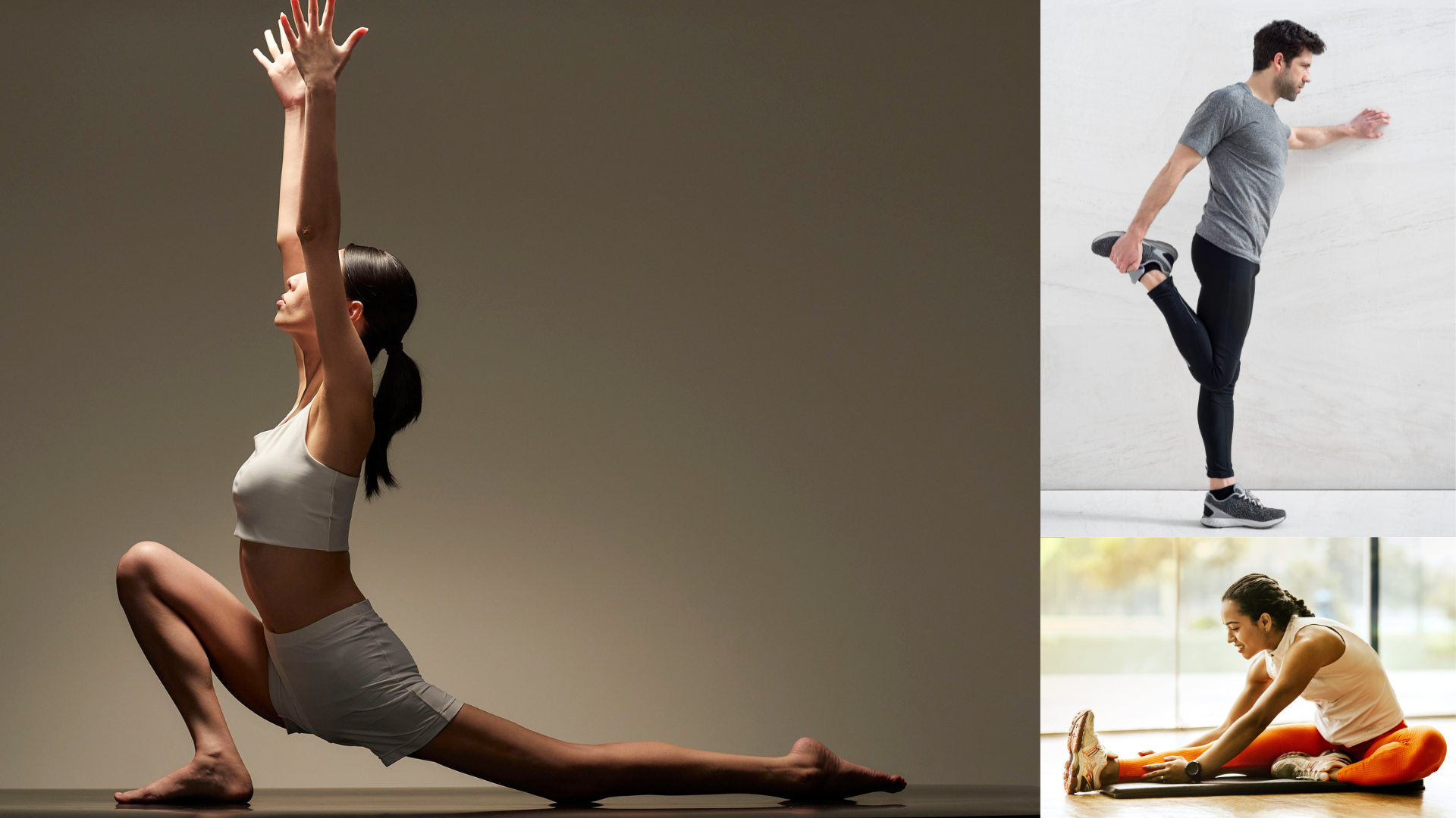 Different stretches performed by three people