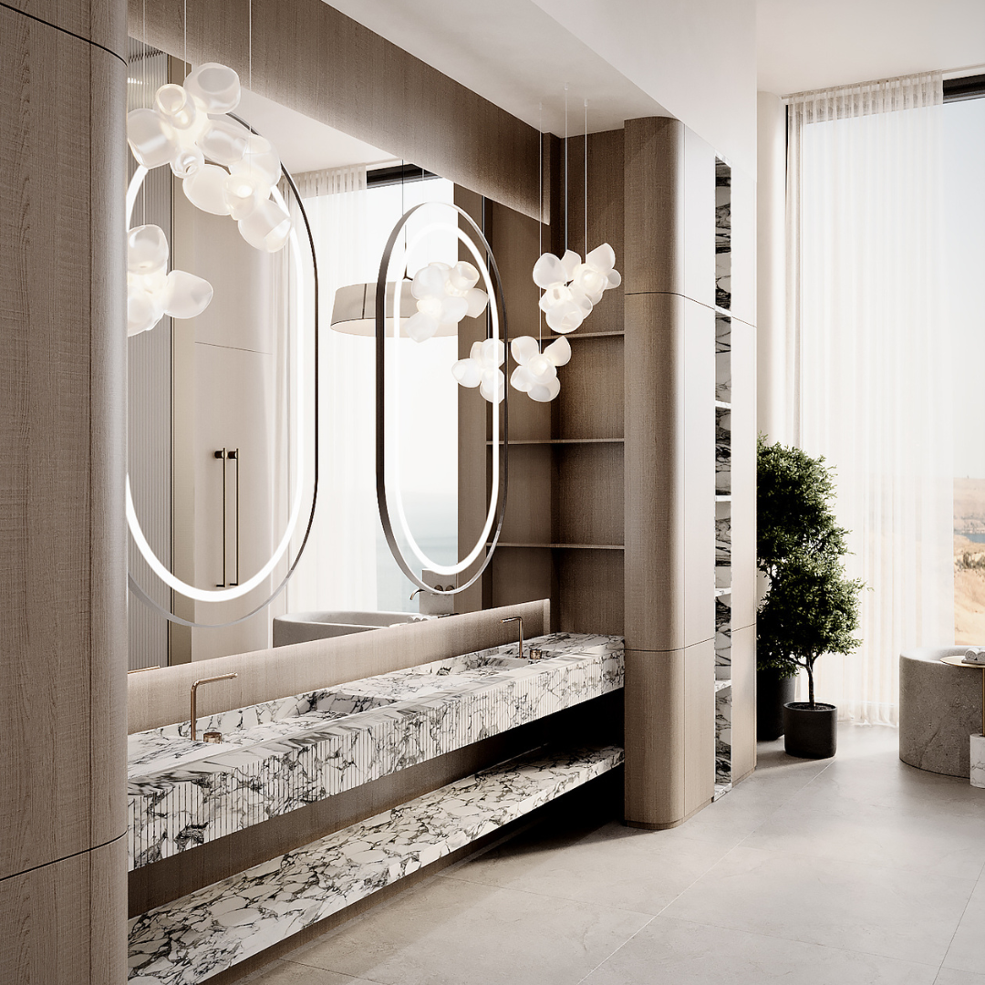 Material selection inside the photoreal 3D model of the bathroom