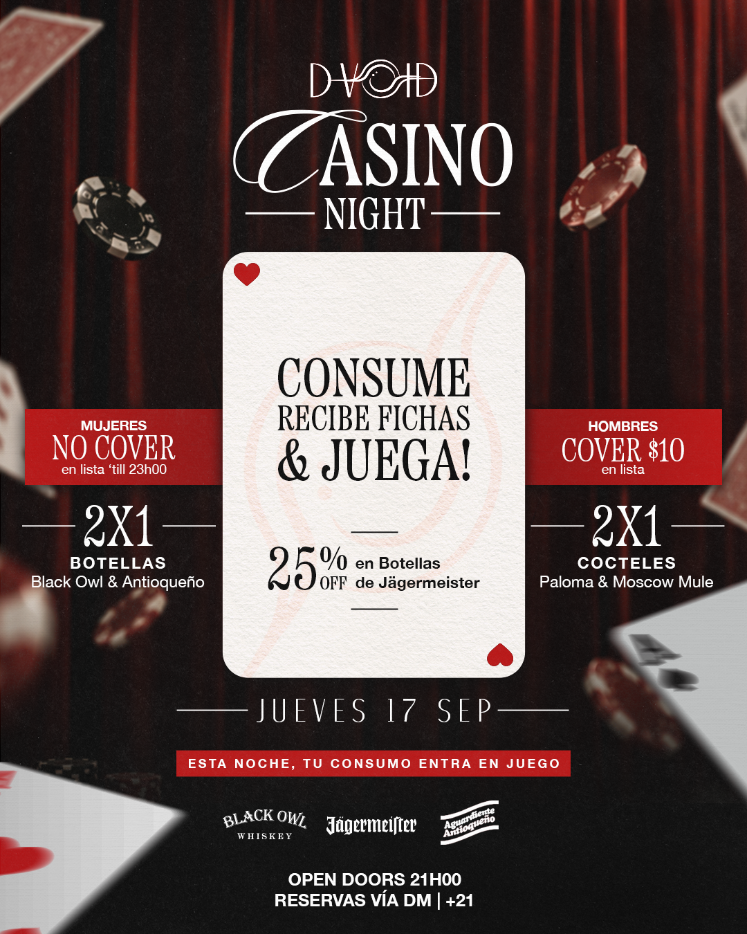 Casino Night — jueves 17 de septiembre · Mujeres sin cover y 2x1 en cócteles