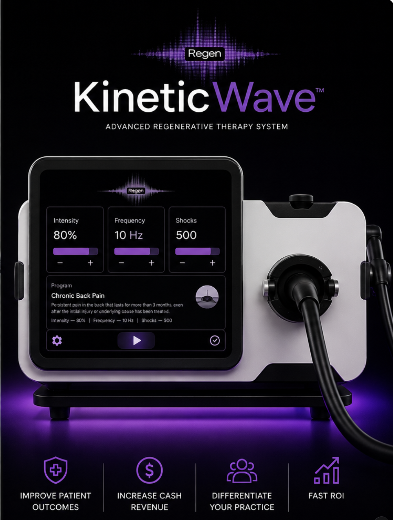 KineticWave regenerative therapy system in a modern clinical setting