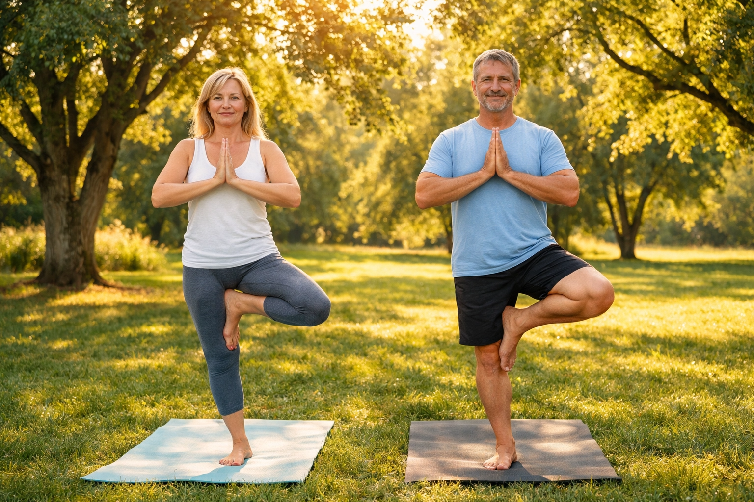 Yoga couple outdoors