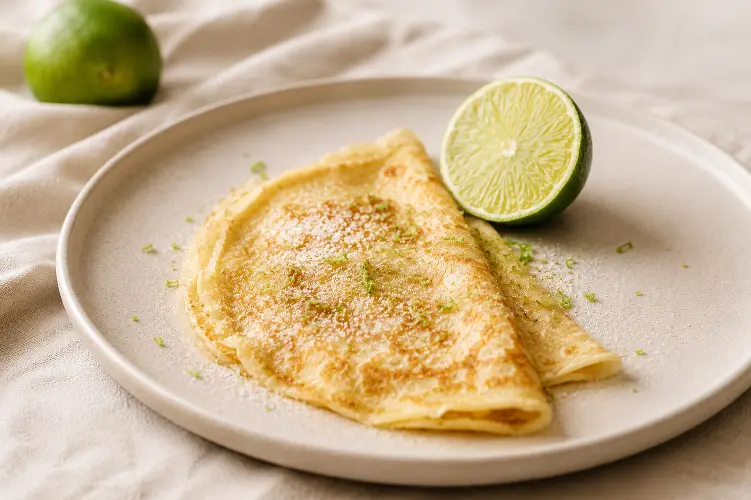 Crêpe sucrée au citron vert servie chez La Sarrasine, crêperie à Versailles