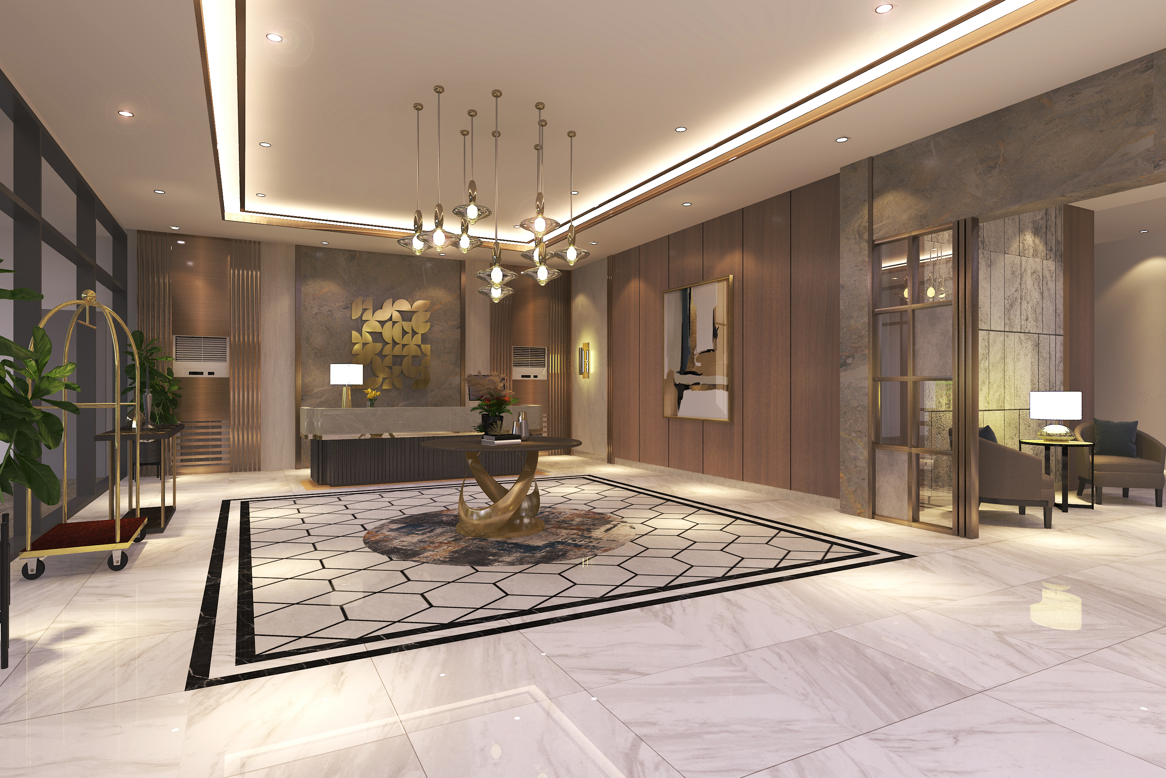 9 Central Park building lobby interior render, Northwin Global City, Bulacan