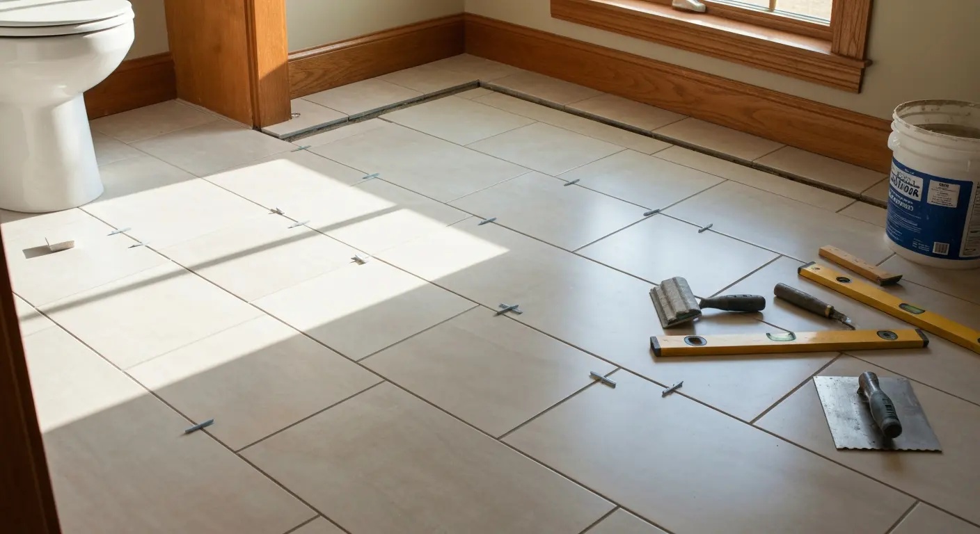 Ceramic tile bathroom flooring installation