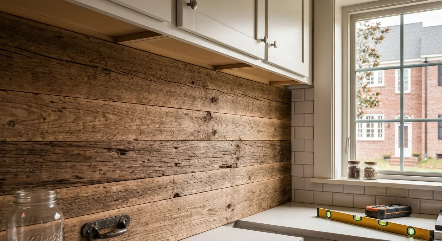 Reclaimed wood rustic backsplash