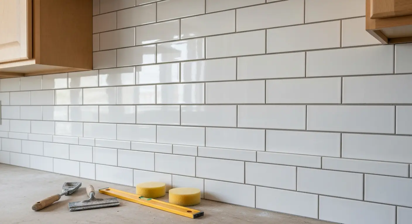 Subway tile backsplash installation