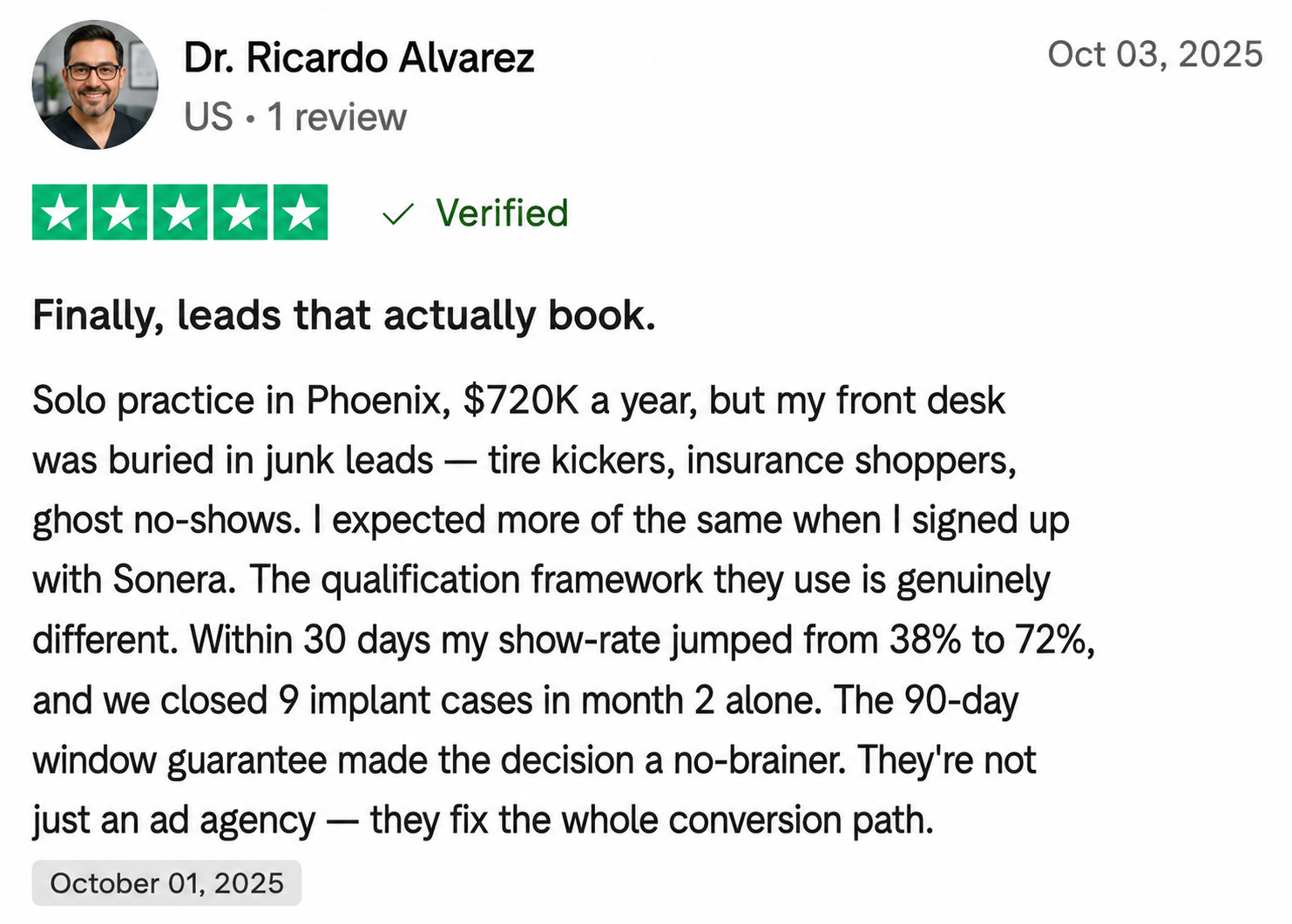 Trustpilot review — Dr. Ricardo Alvarez