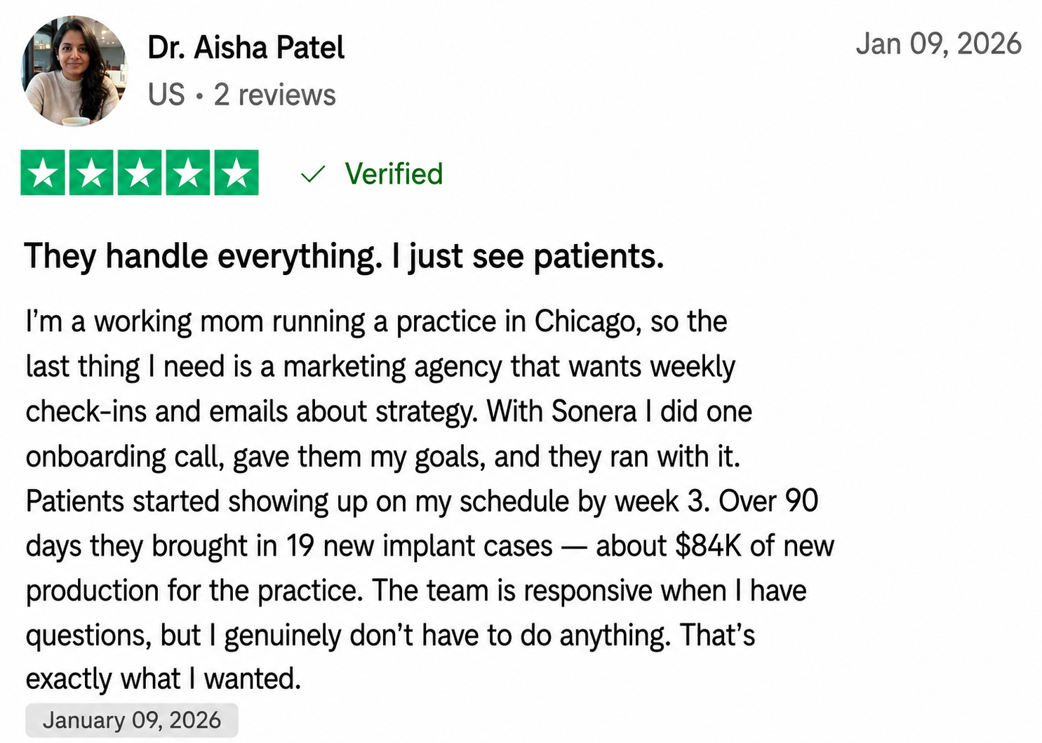 Trustpilot review — Dr. Aisha Patel