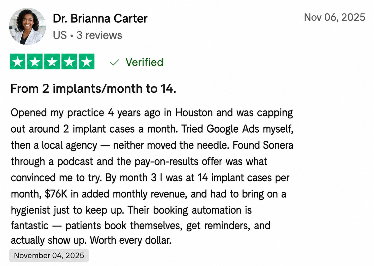 Trustpilot review — Dr. Brianna Carter