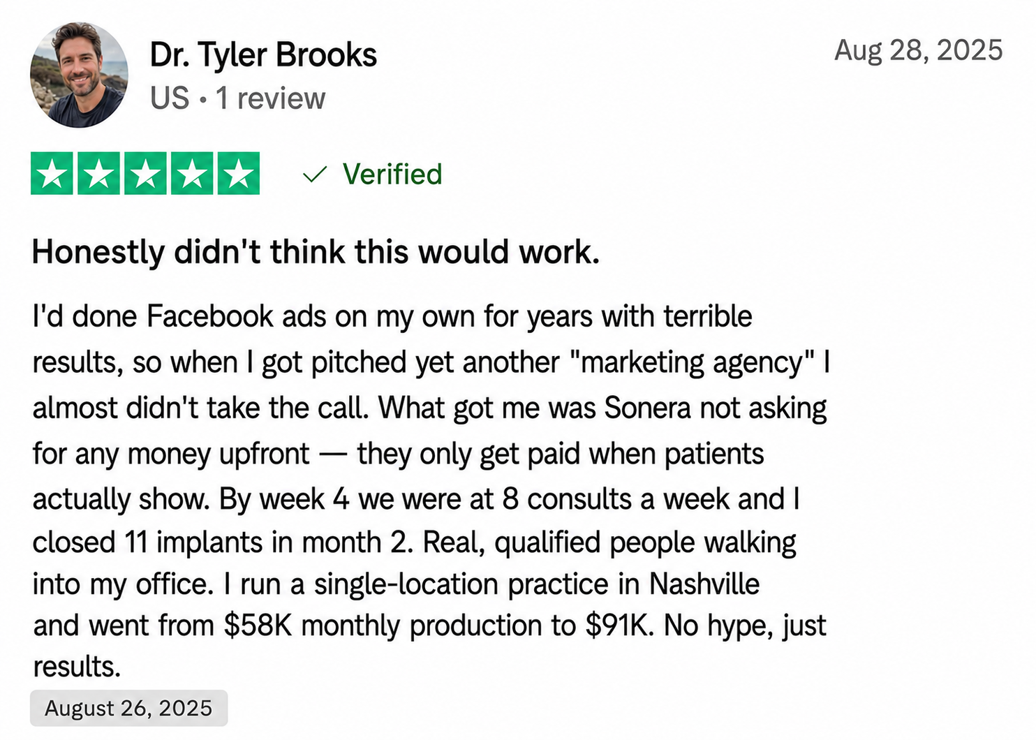 Trustpilot review — Dr. Tyler Brooks