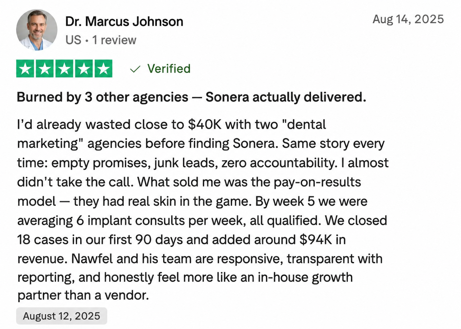 Trustpilot review — Dr. Marcus Johnson