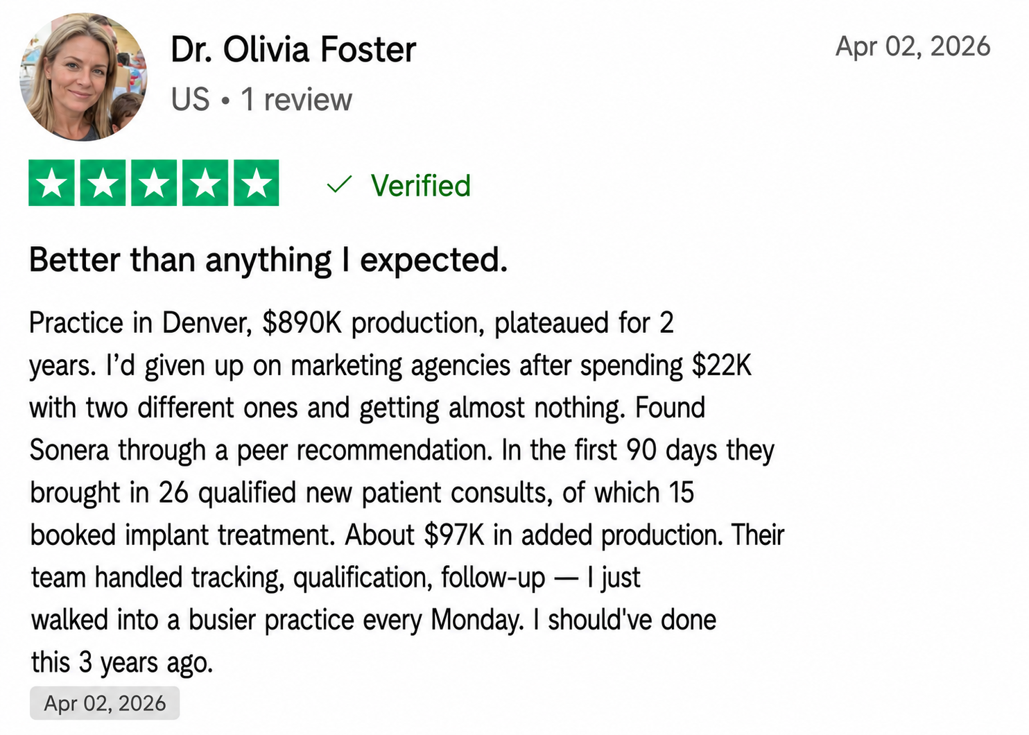 Trustpilot review — Dr. Olivia Foster