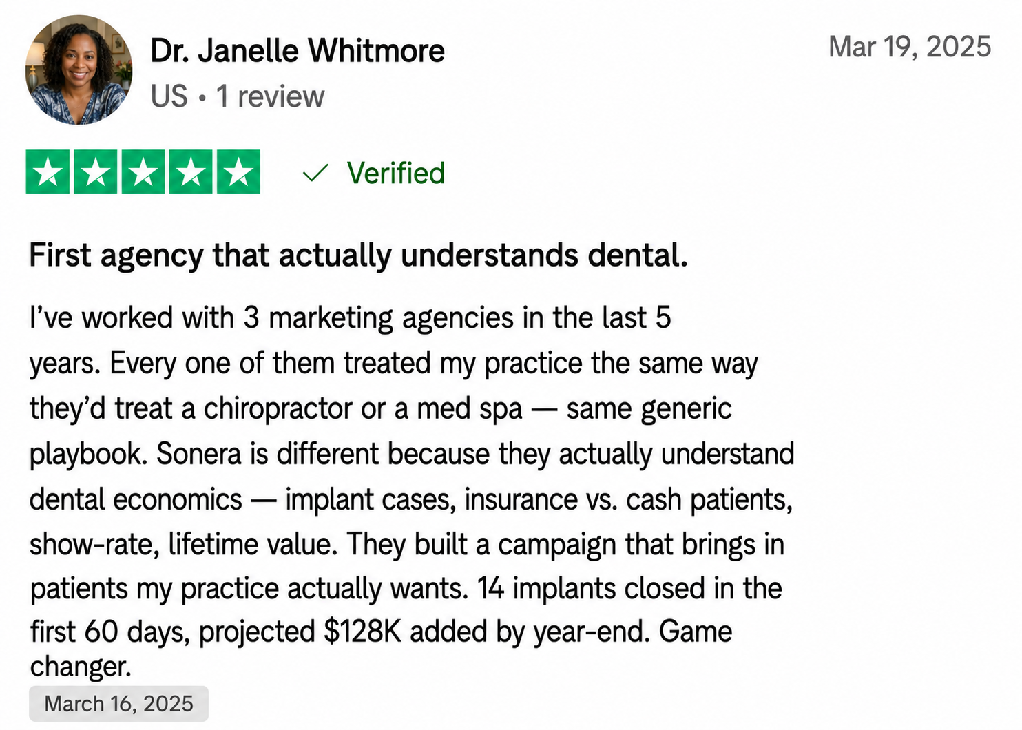 Trustpilot review — Dr. Janelle Whitmore