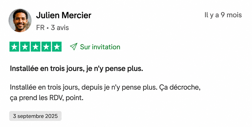 Avis Trustpilot de Julien Mercier