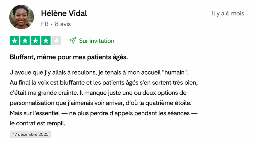 Avis Trustpilot d’Hélène Vidal