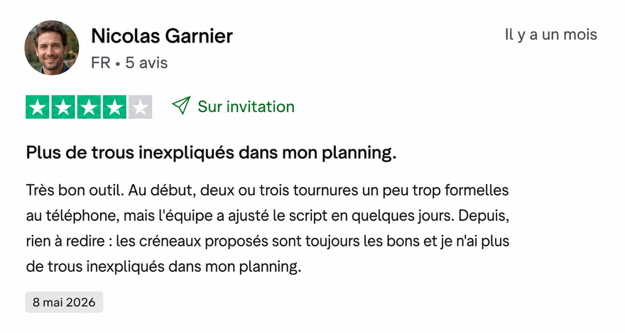 Avis Trustpilot de Nicolas Garnier