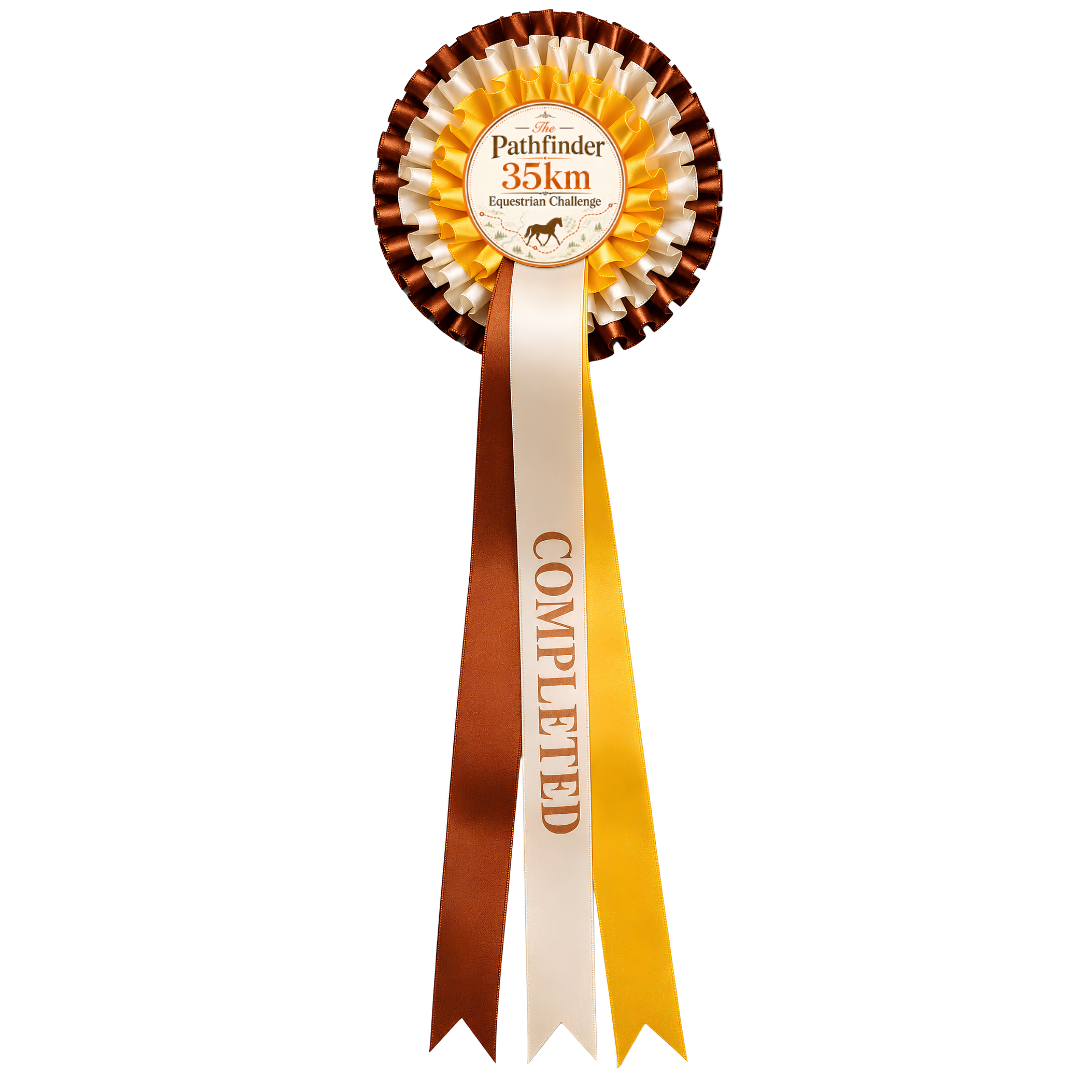 Pathfinder 35km rosette - yellow, cream and bronze