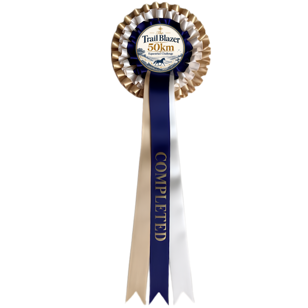 Trail Blazer 50km rosette - navy, cream and gold