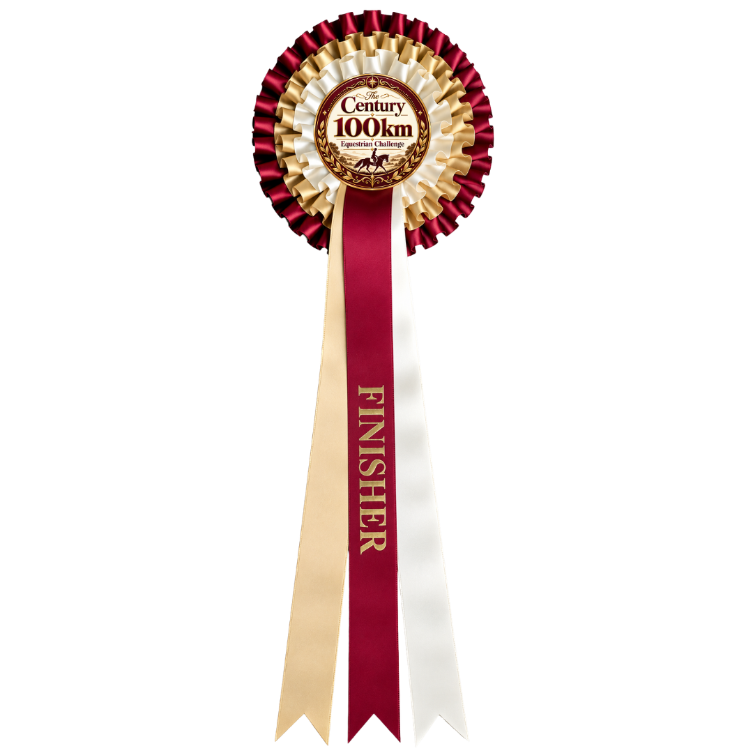 Century 100km rosette - crimson, cream and gold