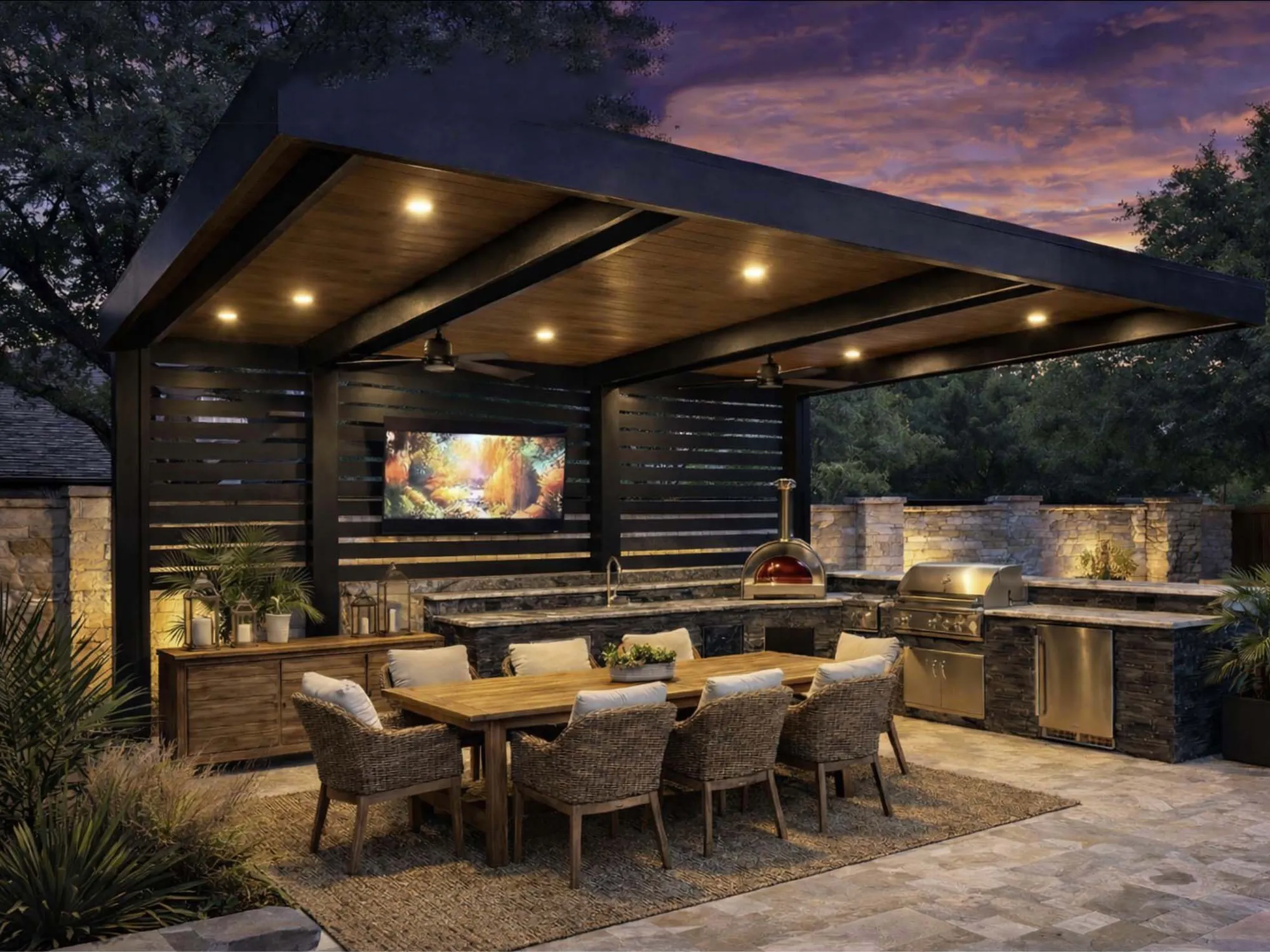 Backyard with pool and cabana