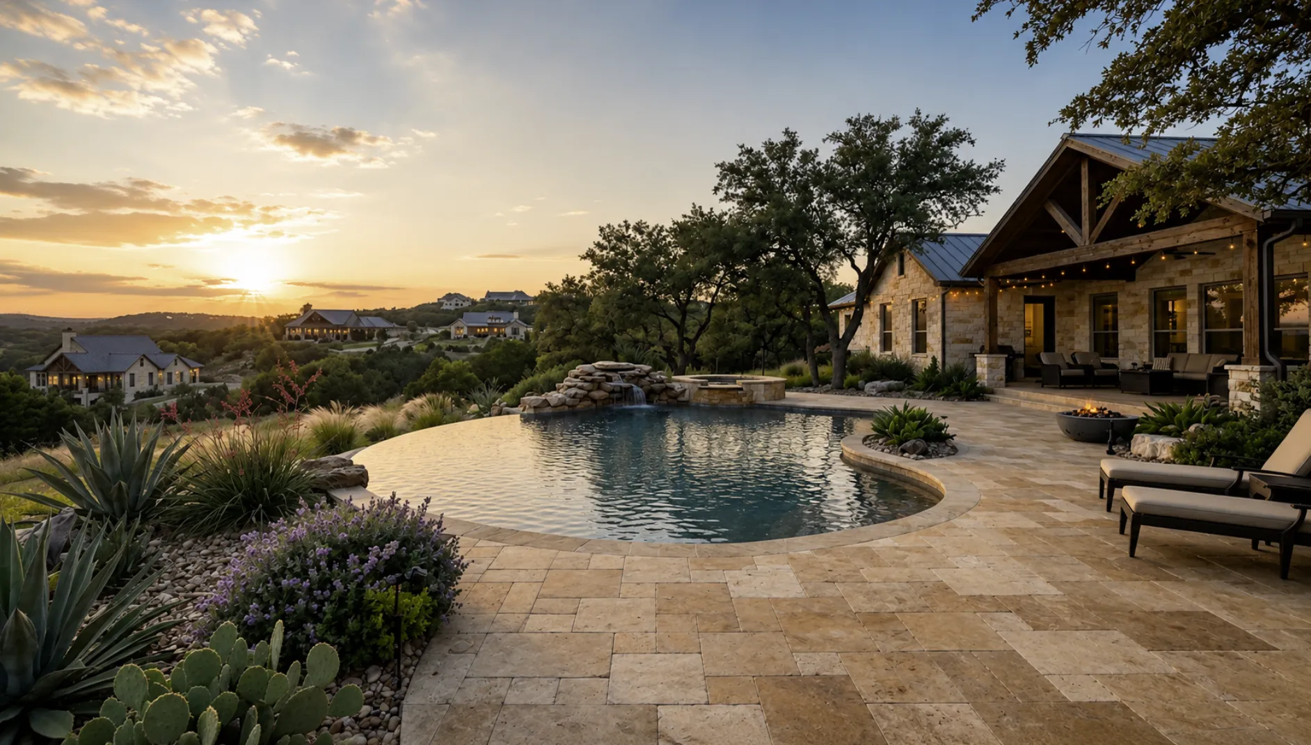 Hill Country infinity pool at sunset