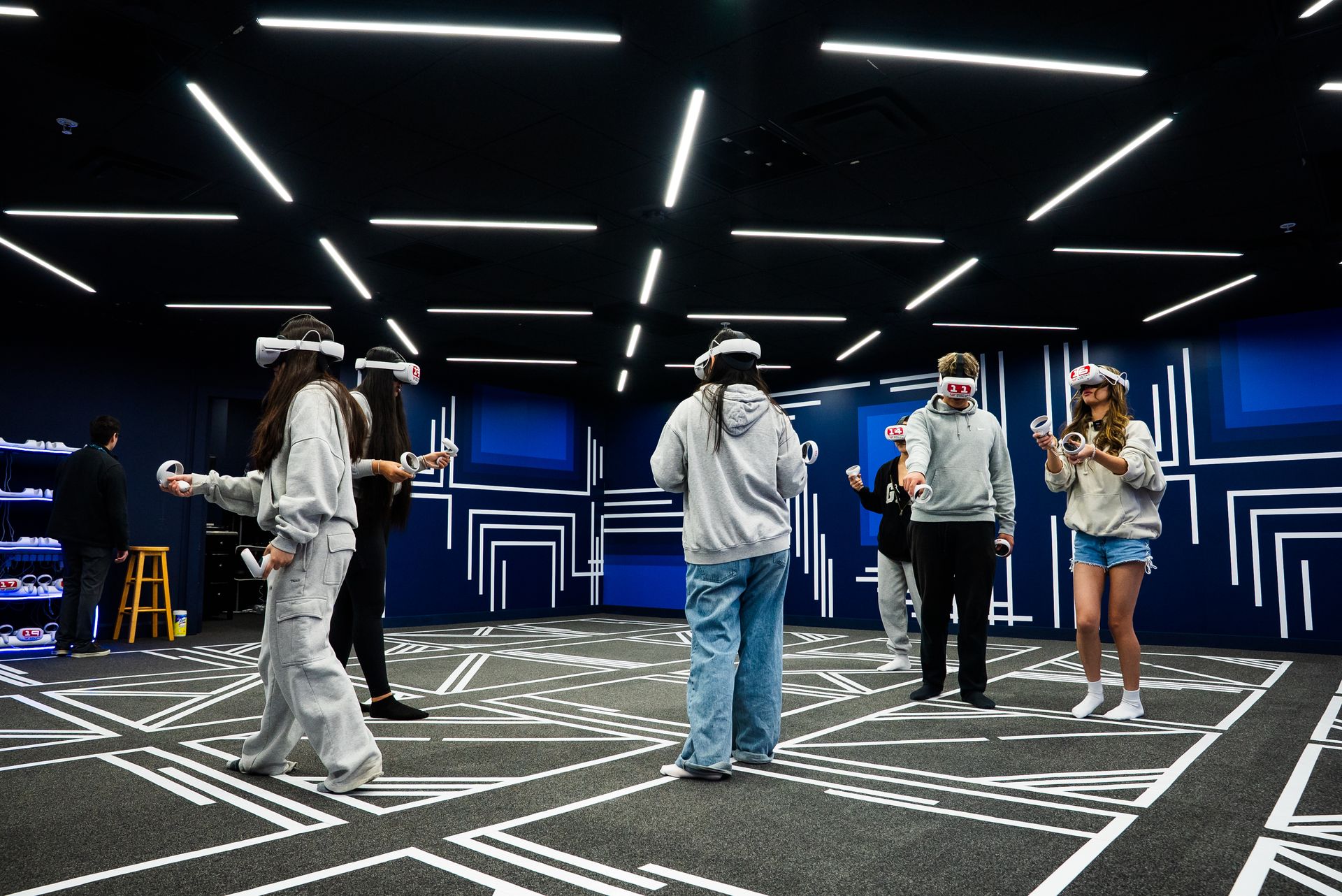 Students in VR headsets at Another World VR