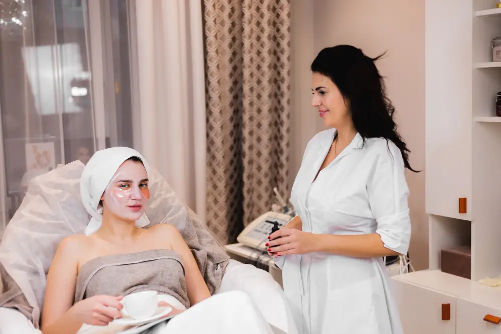 Woman receiving professional aesthetic facial treatment at a med spa in Saint Clair Shores, MI