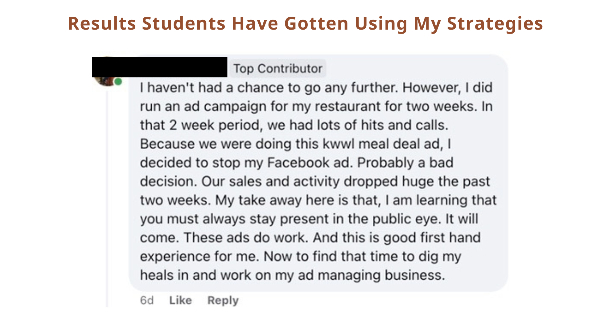 Students getting amazing results for a restaurant