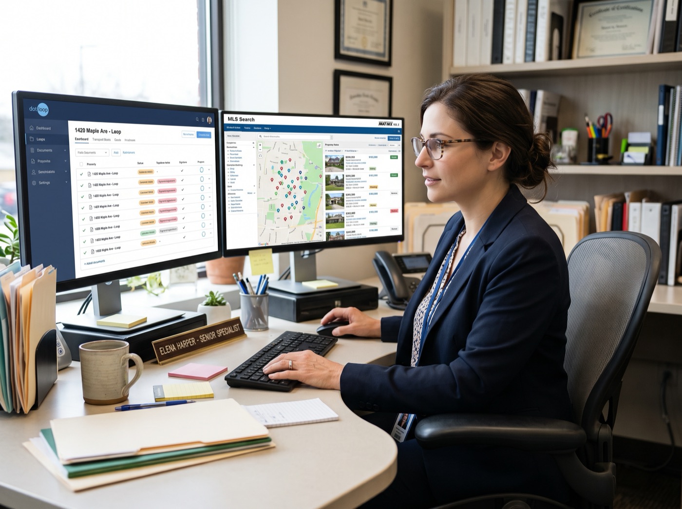 A Senior Specialist working across two screens