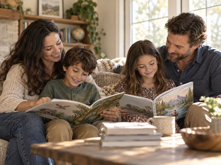Family reading together