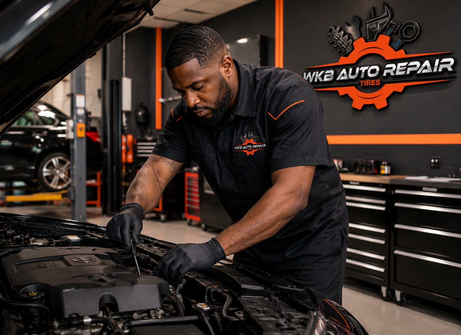 WKB technician inspecting an engine bay