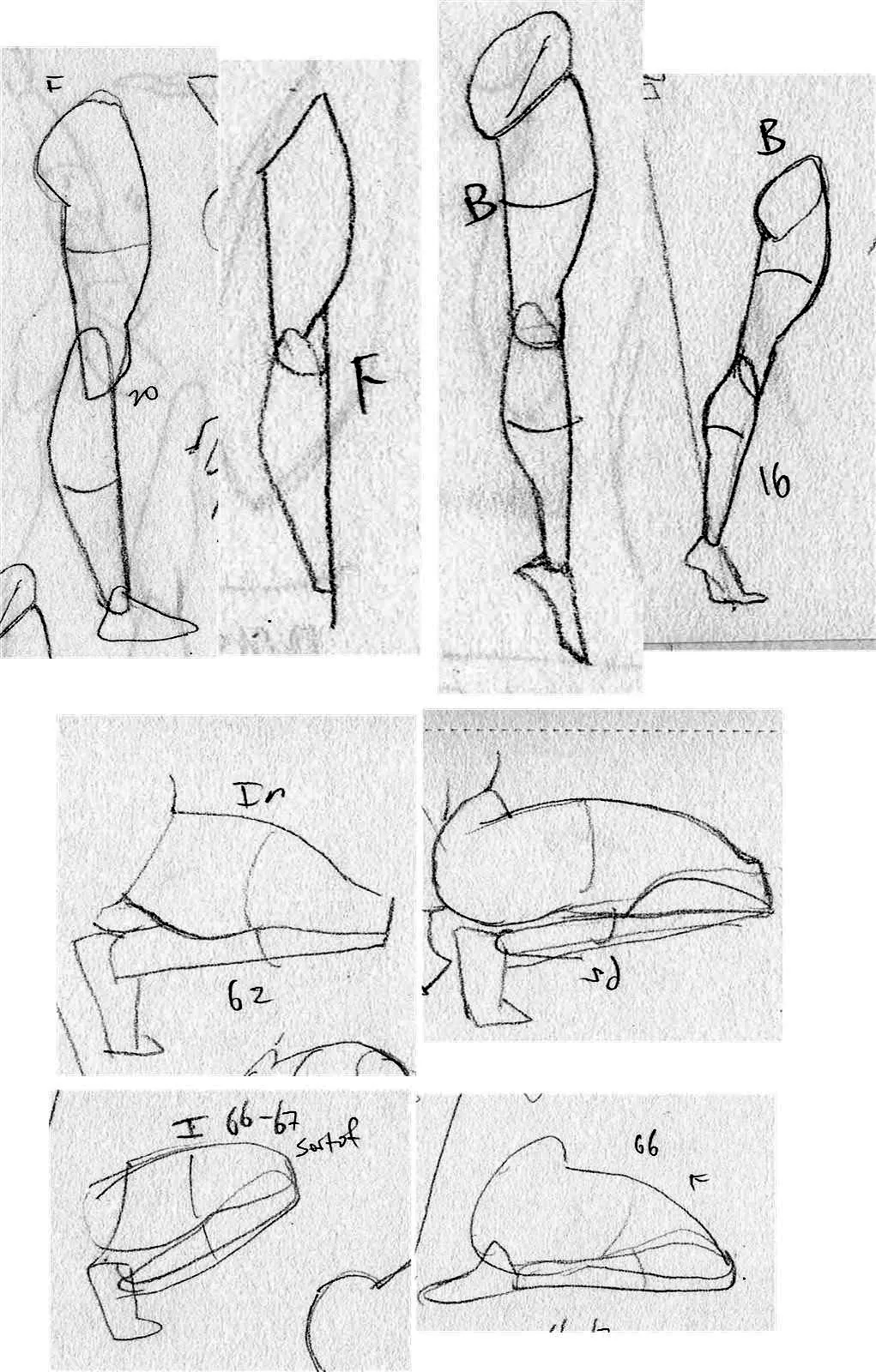 Javen's hand-drawn shape sketches of legs