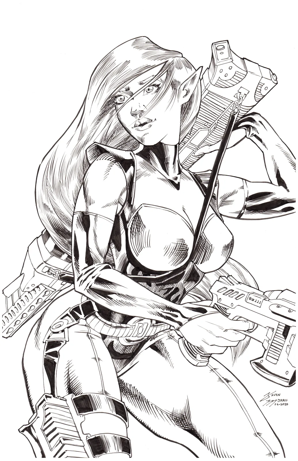 Inked elven gunner by Javen Morris