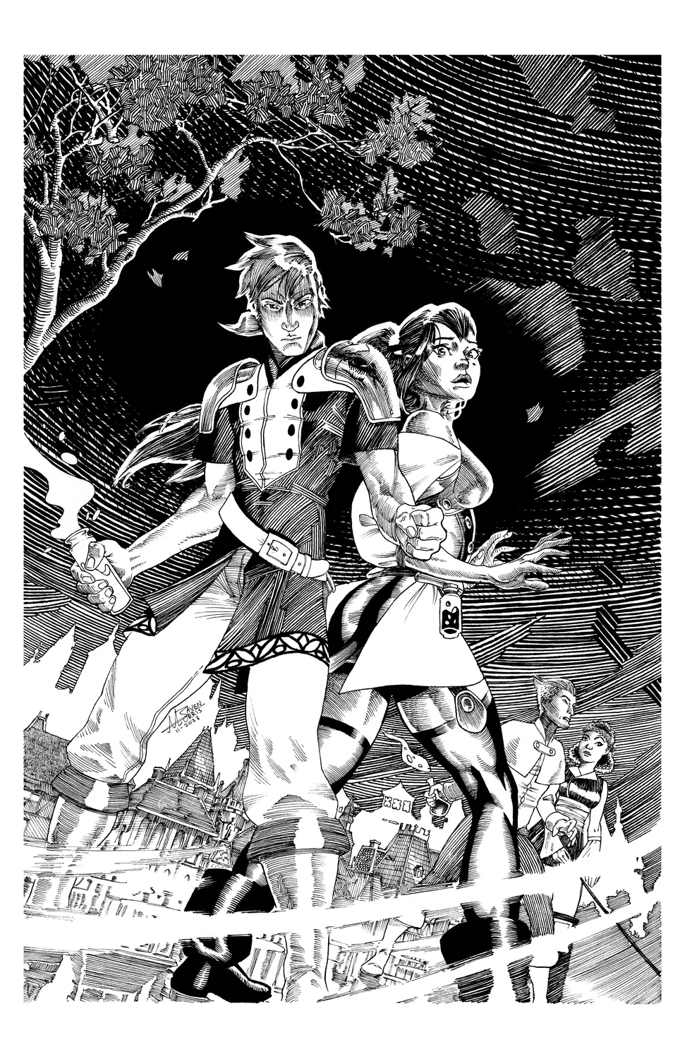 Inked graphic novel cover by Javen Morris