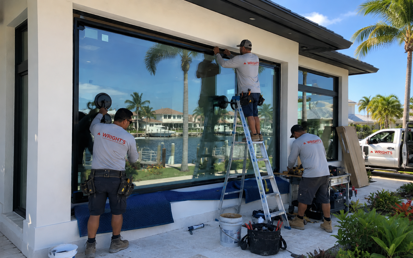 Wright's team installing impact windows