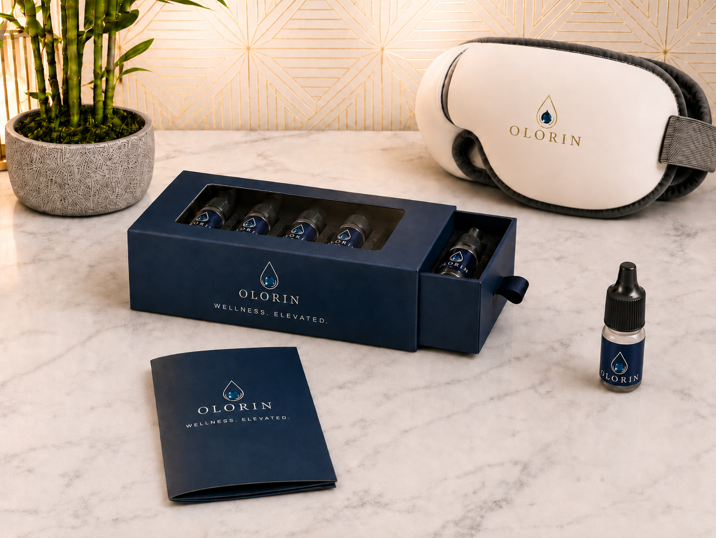 The Olorin protocol kit, including the wellness formulation and the Olorin Luxury Relax & Regenerate Mask