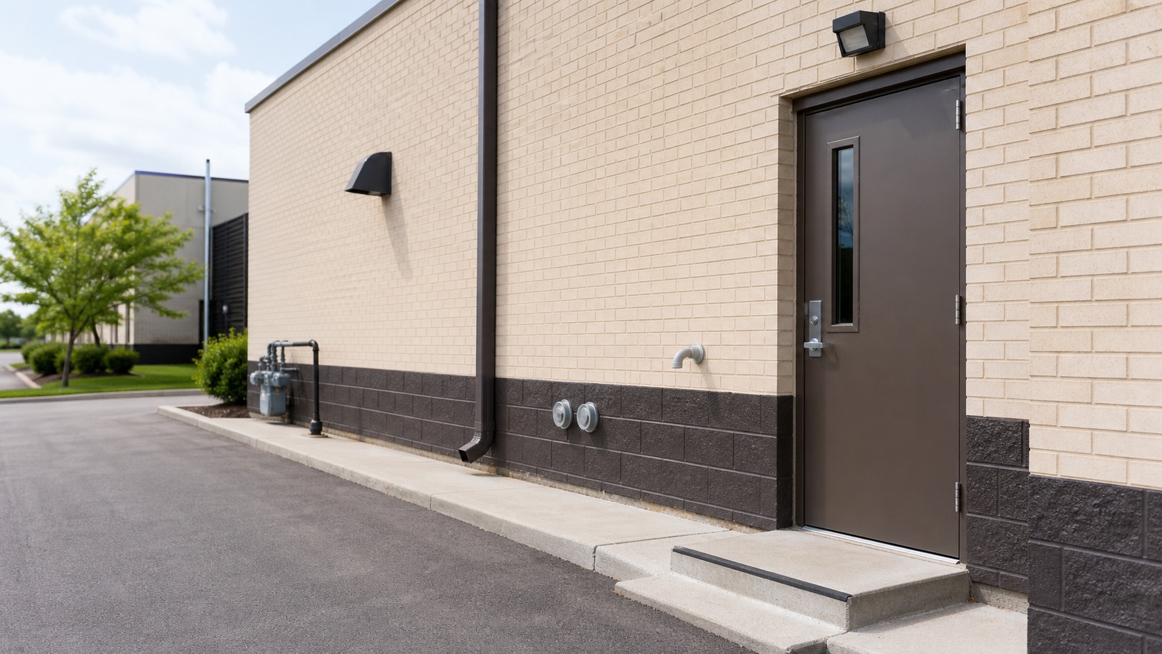 Commercial service entrance and exterior building perimeter
