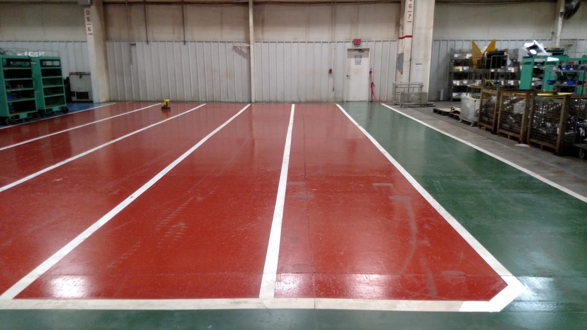 Finished epoxy floor with safety striping