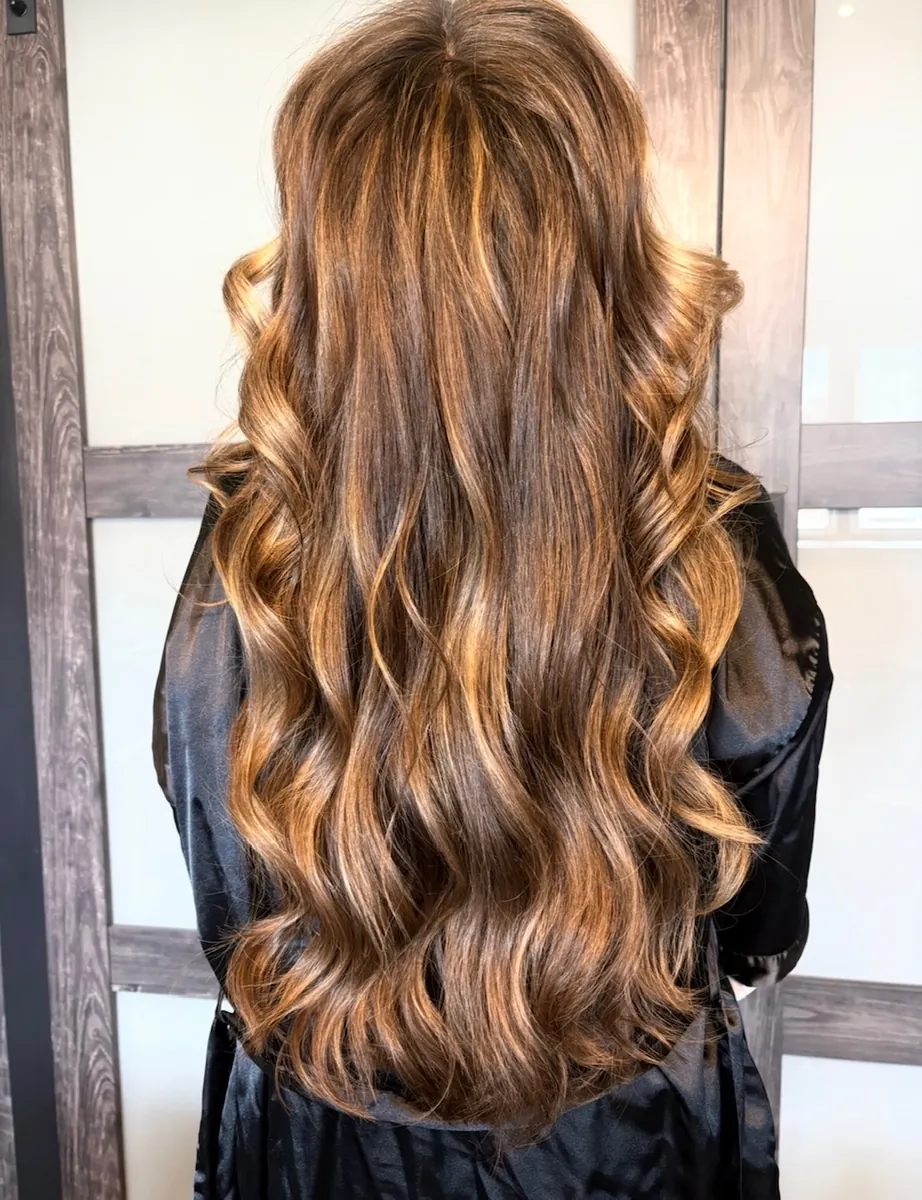 Dimensional balayage custom color by Jessica Young — hand-painted highlights blended seamlessly, full head visible