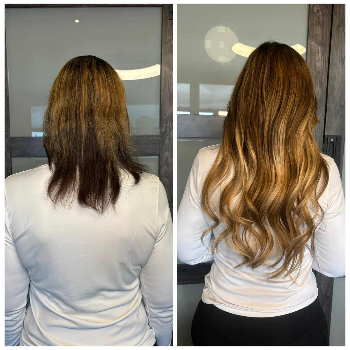 Extension cut to blend by Jessica Young — extensions cut and styled to merge seamlessly with natural hair, full head visible