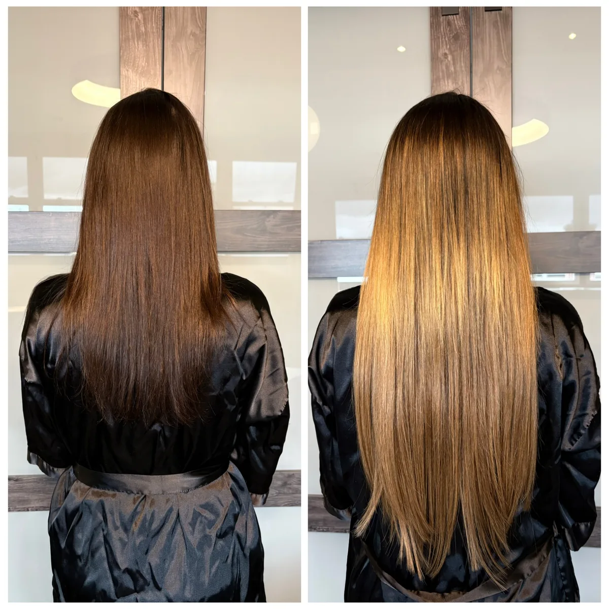 Color-matched hair extensions blend by Jessica Young — extensions matched precisely to natural hair color, full head visible