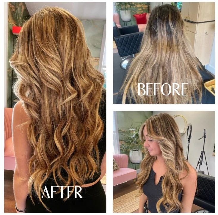 Full custom color transformation by Jessica Young — rich dimensional hair color with gloss finish, full head visible