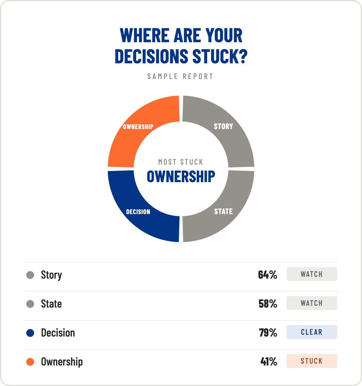 Sample Decision Diagnostic report showing scores for Story, State, Decision and Ownership