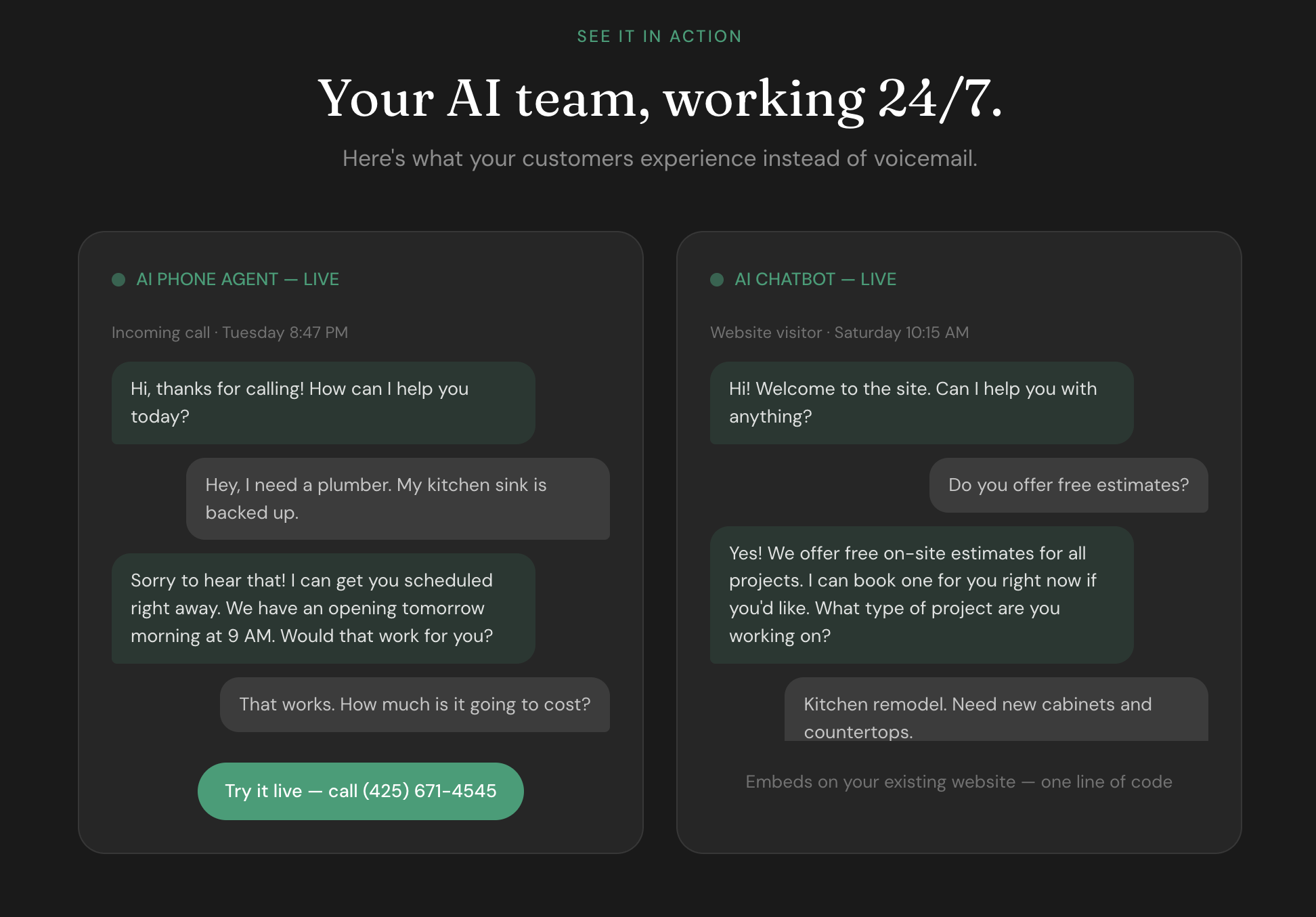 AI phone agent answering a business call 24/7 with appointment booking