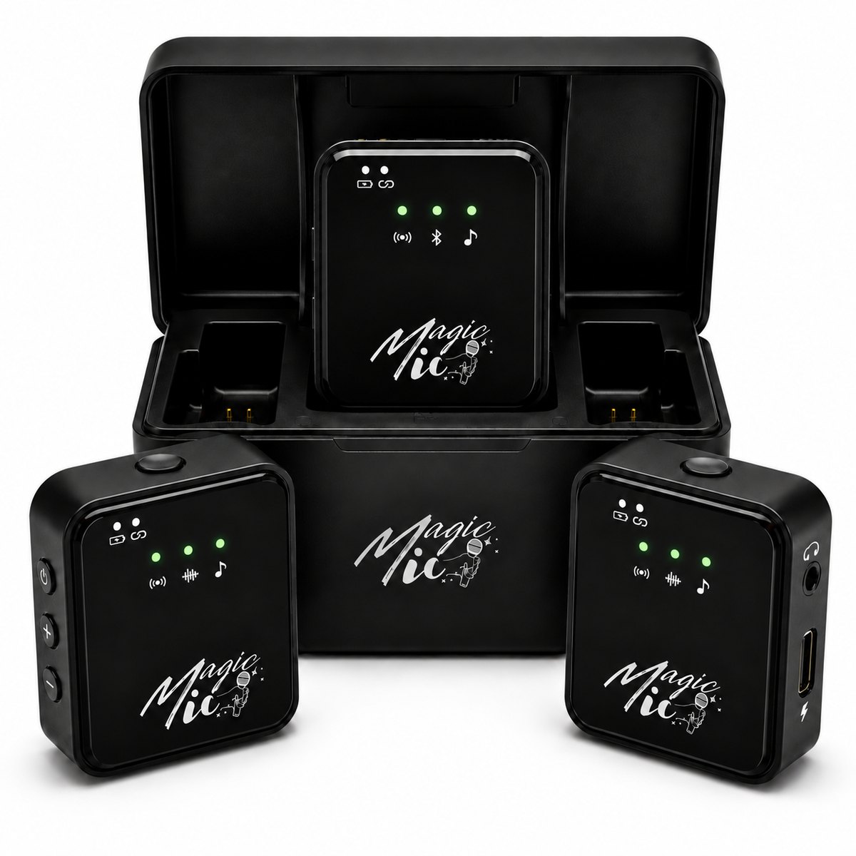 MagicMic Set der 3. Generation, zwei Sender, Empfänger und Ladecase