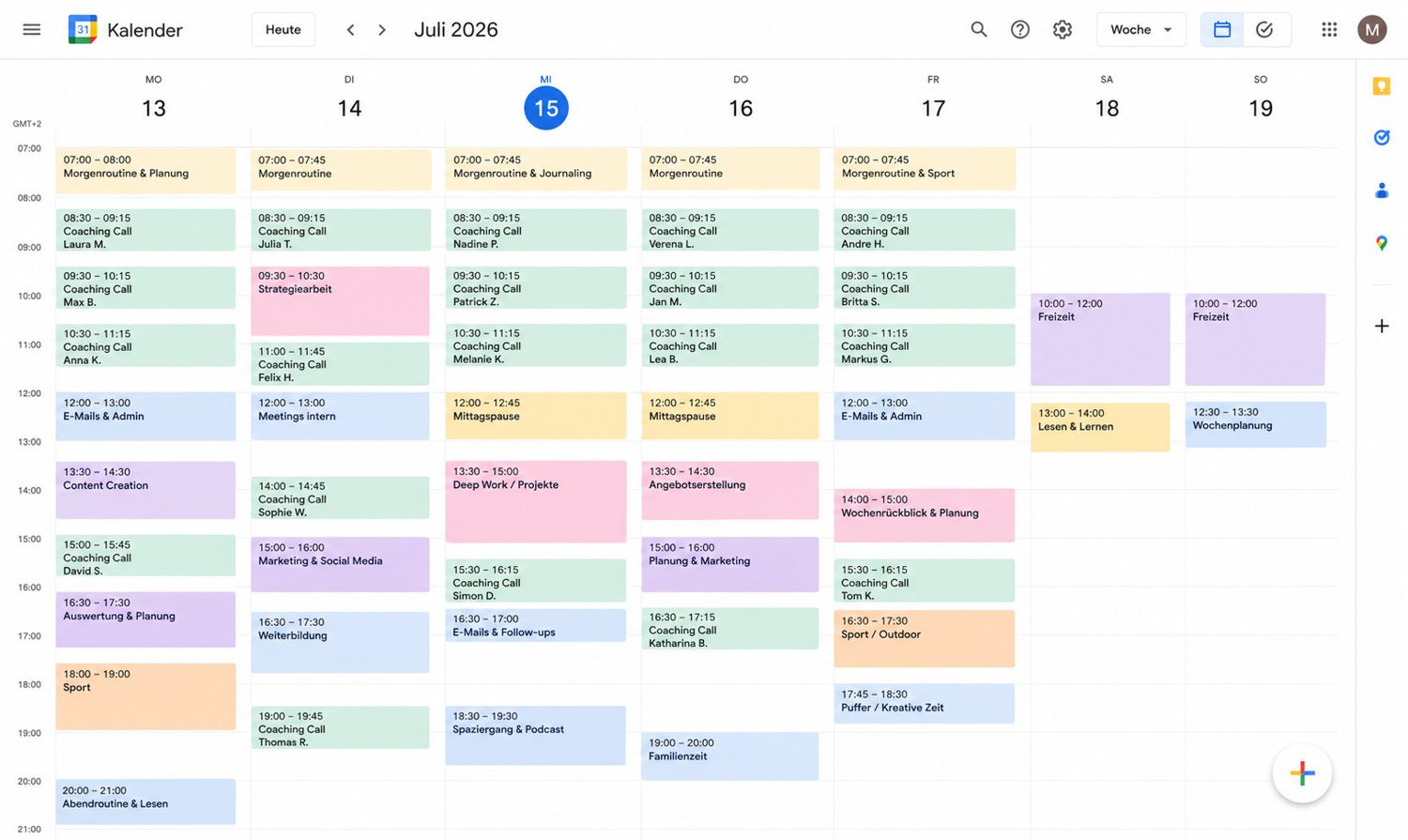 Google-Kalender voller Coaching-Termine