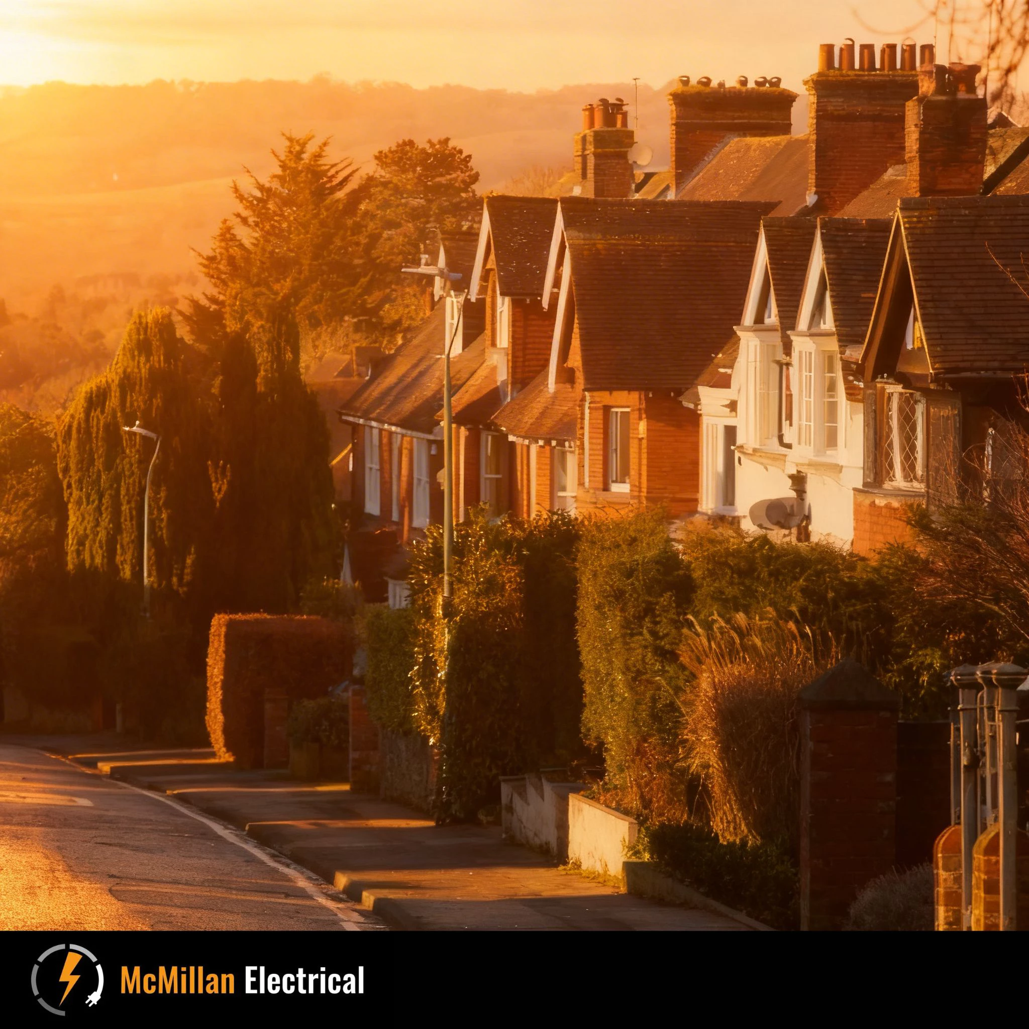 Residential homes in Sevenoaks Kent with traditional brick houses and leafy streets, representing local areas served by McMillan Electrical