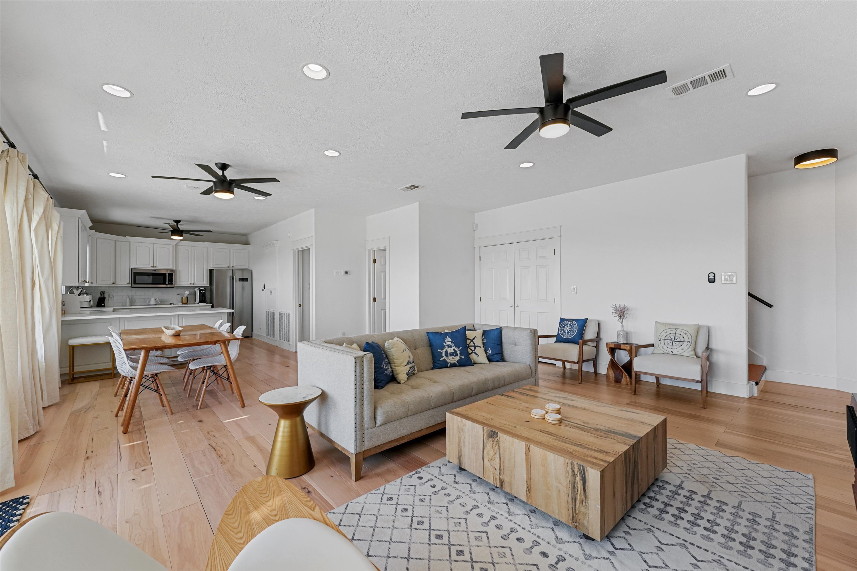 Spacious living room with coastal decor
