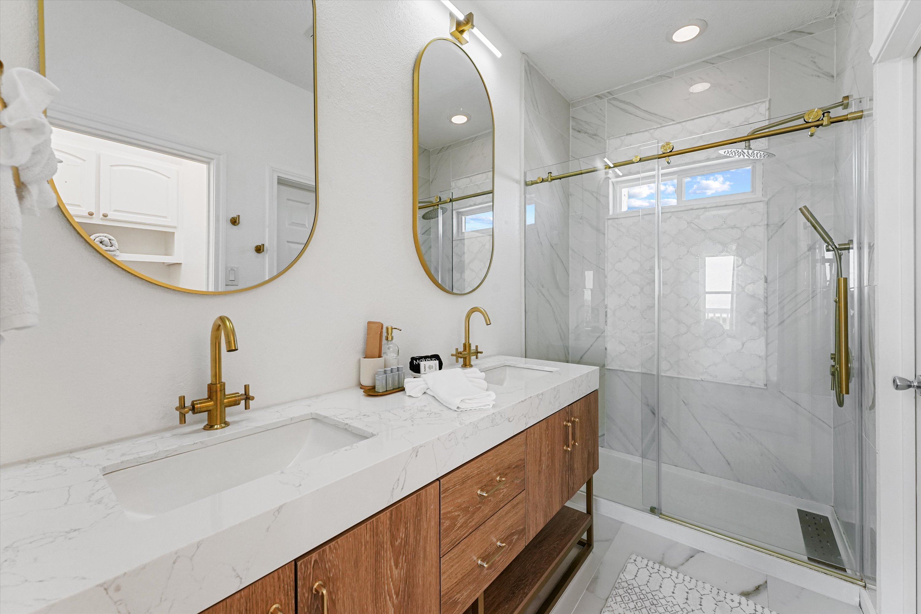Luxury bathroom with gold fixtures
